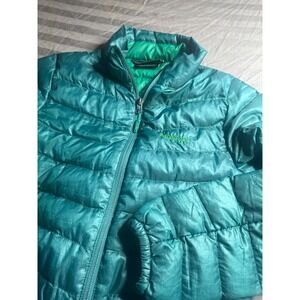 Marmot Kids 800 Fill Down Puffer Jacket Teal Green XS Quilted Full Zip Coat